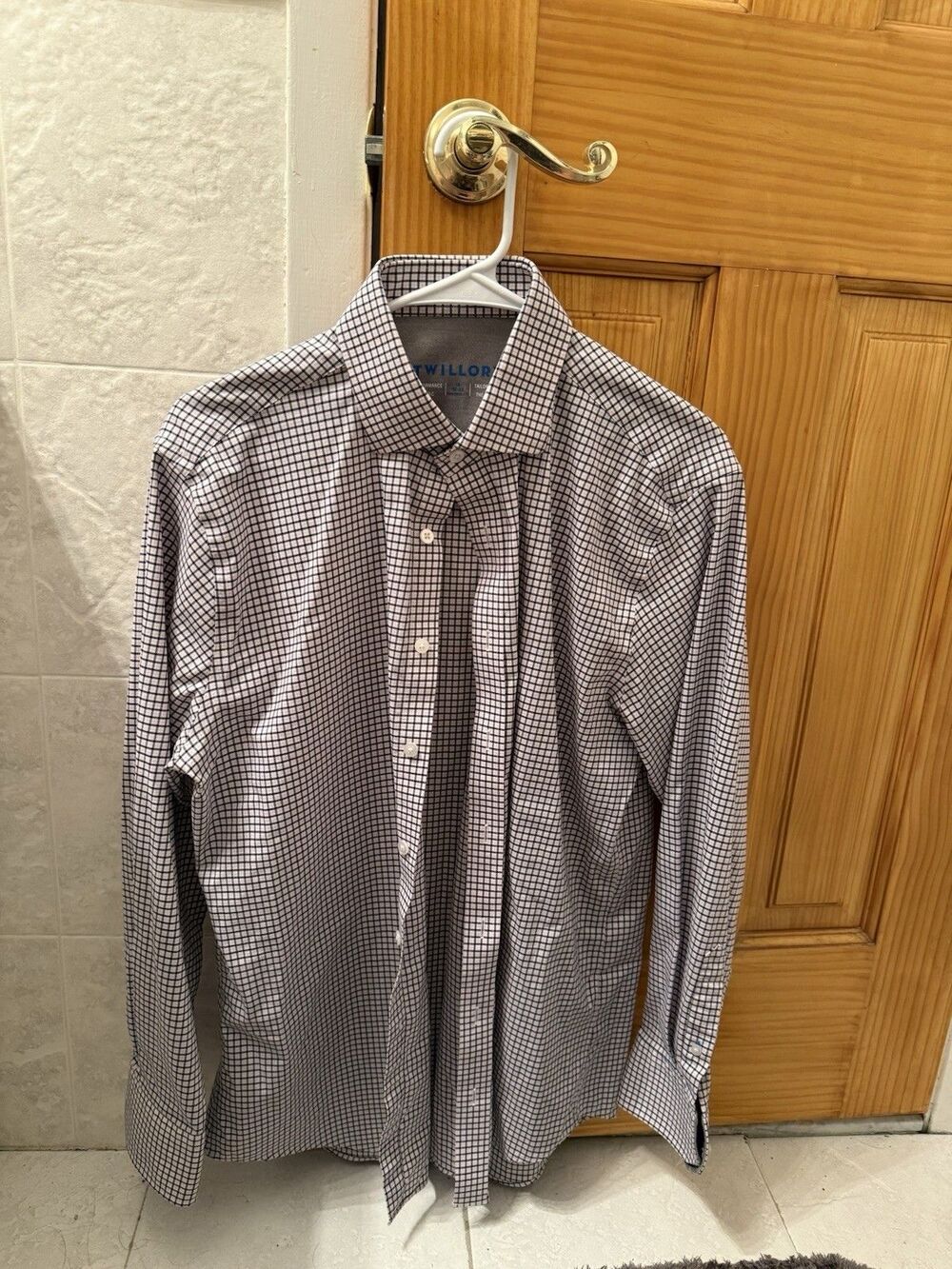 Twillory Mens 16 32/33 Dress Shirt Plaid Performance Tailored White Navy Pink